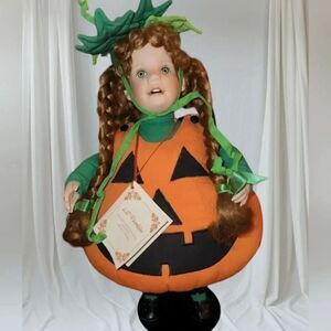 Vintage 1993 The Hamilton Collection Lil' Pumkin Doll w/ Stand by Laura Cobabe